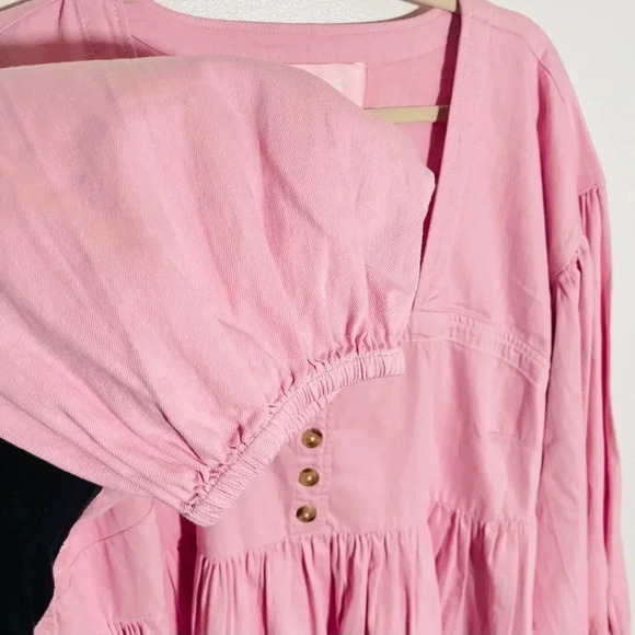 NWT Anthropologie Long-Sleeve Square-Neck Denim Babydoll Mini Dress Pink Size 2X - Picture 4 of 8